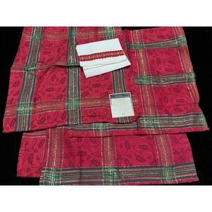Lot of 4 VTG Windham Weavers Dinner Napkins Gold Accents + Xmas Linen Hand Towel